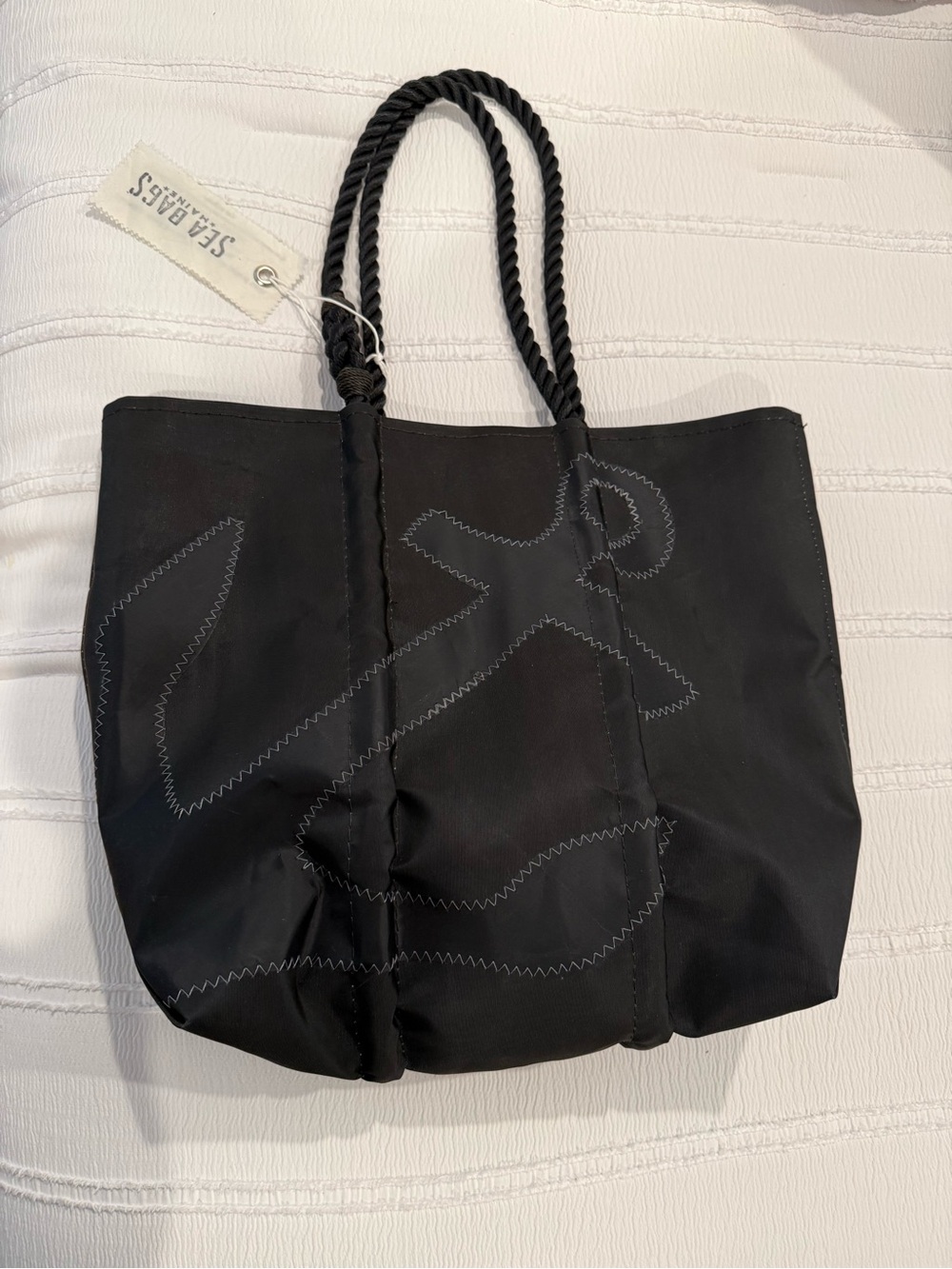 Sea Bags Black Tote with Black anchor and Rope Handles